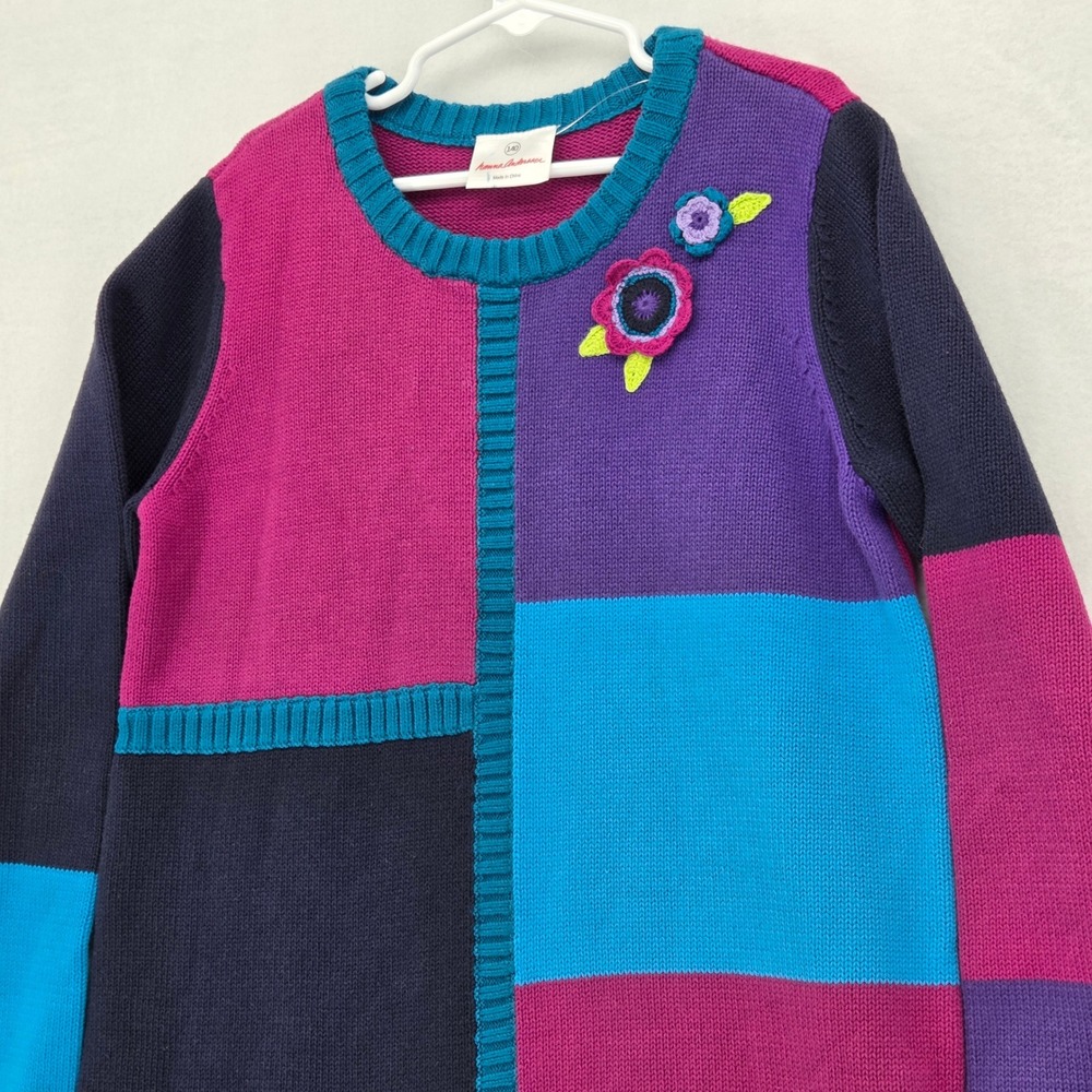 Hanna Andersson Girls 140 US 10 Colorblock Patchwork‎ Cotton Sweater Dress Pink